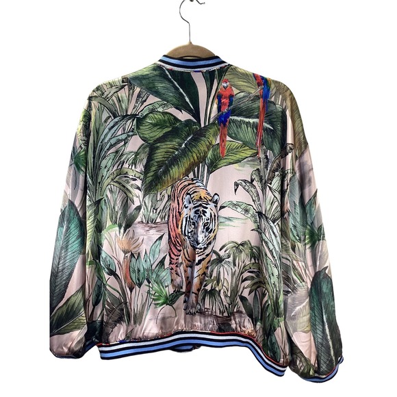 Johnny Was "Wildlife" Bomber Reversible Zipper Silk Jacket M NWT New! $595 Wow!